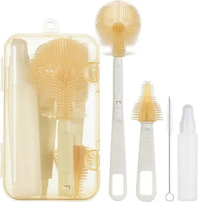 Productafbeelding van Famanu Babyflesjesborstelset 5-in-1 - Draagbare siliconen reinigingsset voor babyflesjes en fopjes