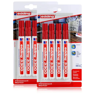 Produktbild von edding 3300 Permanent Marker 4er rot Spitze 1-5mm wasserfest (2er Pack)