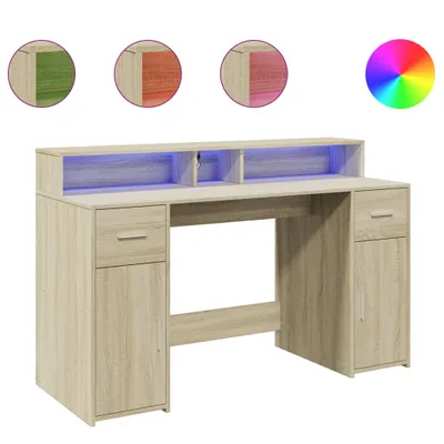 Immagine prodotto di Scrivania con Luci LED Rovere Sonoma 140x55x91cm in Multistrato