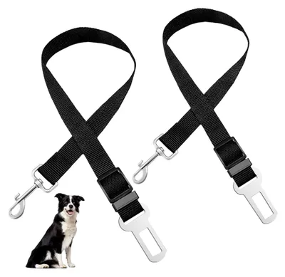 Produktbild von 2 Stück Hundesicherheitsgurt für das Auto, Verstellbarer Hundegurt für die Rückbank, Nylonleine mit Haken, Sicherheitsleine für Hunde und Katzen (Schwarz)