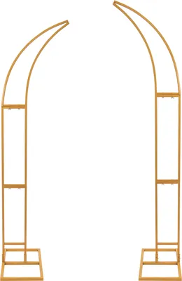 Two gold arch stands against a white background.