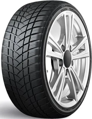 A single tire mounted on a silver alloy wheel, shown from a three-quarter angle against a white background.