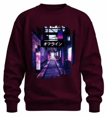 Immagine prodotto di オフライン OFFLINE Cyberpunk Neon Anime Vaporwave Ästhetik Japan Retro Unisex Felpa Pullover, Borgogna, S