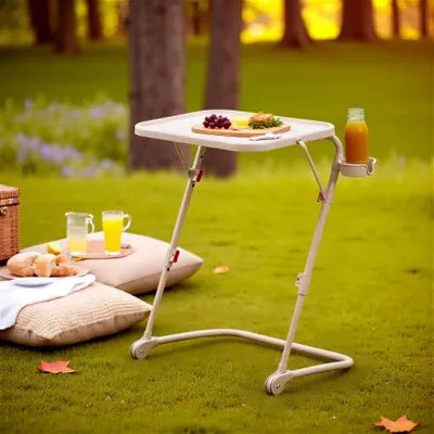 Klapptisch mit Becherhalter, neigbar, höhenverstellbar, beige