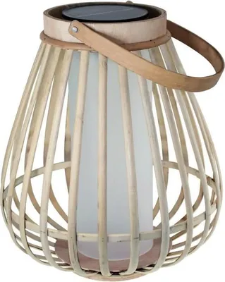 Image de Lampe Solaire, Marta, Beige, Bambou Naturel, Éclairage Effet Flamme, Recharge USB et Solaire