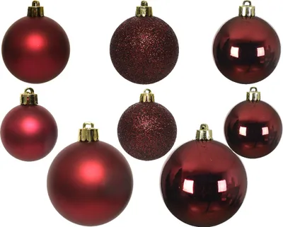 Produktbild von Weihnachtskugeln Kunststoff Mix 6-10cm bordeaux, 26er Set