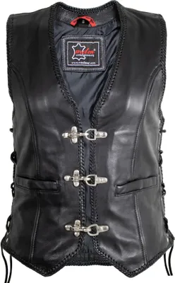 Produktbild von Damen Lederweste Lederkutte Kutte Bikerweste Biker Rockerweste Clubweste Slim(2XL)