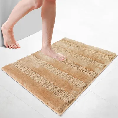 Produktbild von VOUNOT® Chenille Badematte Rutschfeste, Mikrofaser Badezimmerteppich 60x90cm Beige