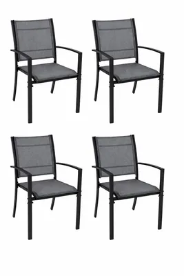 Produktbild von DEGAMO Gartensessel Stapelsessel PINO, Metall + Textilgewebe grau, 4 Stück