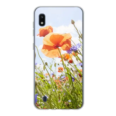 Produktbild von MuchoWow® Handyhülle Schutzhülle Hülle für Samsung Galaxy A10 Blumen - Mohn - Frühling - Natur - Rot - Blau Silikon Softcase Handy Hülle - Schutzhülle