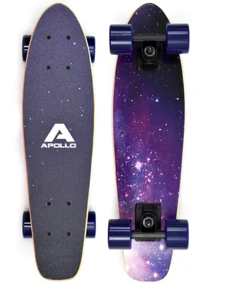 Produktbild von Apollo Fancy Skateboard, Vintage Mini Cruiser | Komplett, 22.5inch | Mini-Board mit Holz Deck | Mini Skateboard mit und ohne LED Wheels | Skateboard Kinder ab 8 Jahre Altersempfehlung - Nebula mini