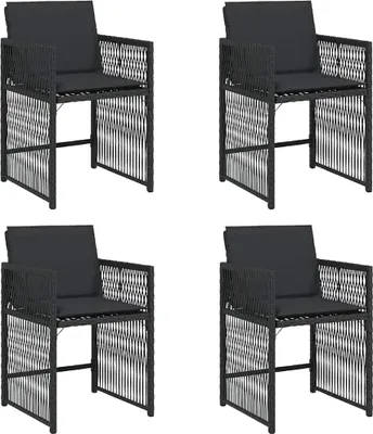 Produktbild von vidaXL Gartenstühle mit Kissen 4 Stk. Schwarz Poly Rattan
