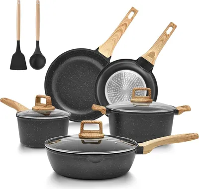Image de Induction Casseroles Set 10-pièces Granit Couvercle Anti-adhésif Cuisinière Sans Panda