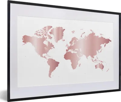 Produktbild von MuchoWow® Gerahmtes Poster Weltkarte - Rosa - Kinder - Jungen - Mädchen 60x40 cm - Poster mit Schwarzem Bilderrahmen Wandposter Rahmen Foto Bilder - Schlafzimmer - Plakat in Rahmen - Drucken