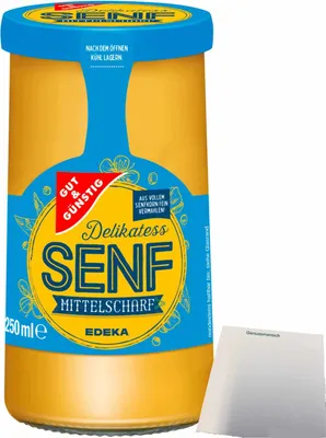 Produktbild von Gut & Günstig Delikatess-Senf mittelscharf (250ml Glas) + usy Block