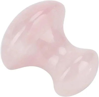 Produktbild von Naturstein Gua Sha Massage Stein - Paddenstoelvormige Gua Sha Platte aus Rosenquarz für Gesicht und Hals.