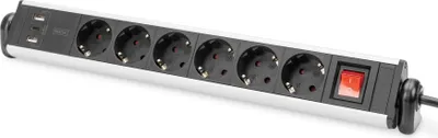 Produktbild von DIGITUS 6-fach Office-Steckdosenleiste mit 3x USB-Anschlüssen