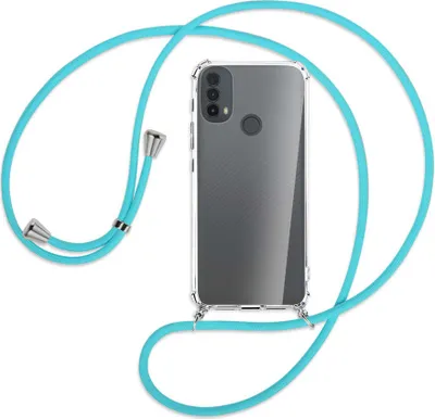 Produktbild von Handykette Backcover-Schutzhülle mit Band (Metall silberfarben) für Motorola Moto E30, Moto E40 - türkis