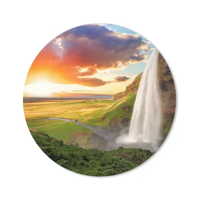 Produktbild von MuchoWow® Mauspad Mousepad Wasserfall - Felsen - Sonnenuntergang - Berge - Orange 40x40 cm - Mousepads - Maus Mat - Pad - Mausunterlage - Schreibtisch Accessoires