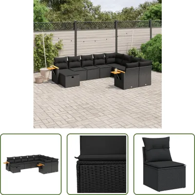 Produktbild von The Living Store 10-tlg. Garten-Sofagarnitur mit Kissen Schwarz Poly Rattan