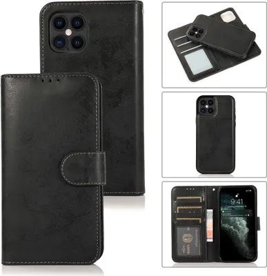 Produktbild von Mobigear Wallet iPhone 12 Pro Hülle Abnehmbare 2in1 Klapphülle Geldbörse - Schwarz