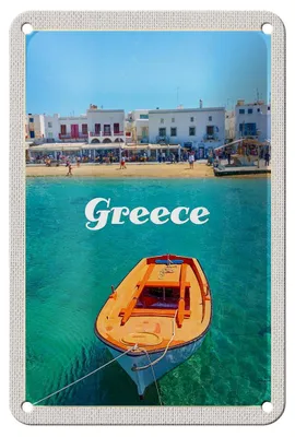 Produktbild von Blechschild Reise 12x18cm Greece Griechenland Meer Boot Strand Schild