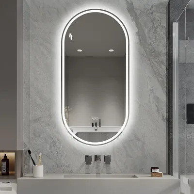 Produktbild von LED Badezimmerspiegel Oval 60x120 cm Rahmenlos Doppelbeleuchtung Dimmbar Wandspiegel Kapsel-Design Anti-Beschlag Badspiegel Lichtspiegel Smart-Mirror
