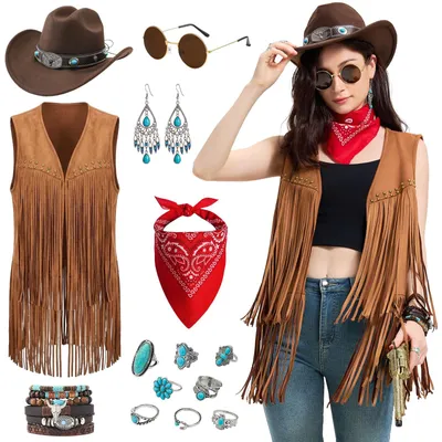 Immagine prodotto di Costume da cowgirl, taglia M, composto da 20 pezzi, ideale per il Carnevale