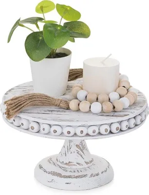 Image de Présentoir rotatif en bois pour gâteaux avec socle blanc pour cupcakes - Présentoir à desserts de 20 cm pour les mariages et les anniversaires - Décoration