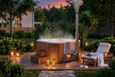 Produktbild von FinnTherm Badefass ScandiTub Premium Spa Thermoholz Ø205cm Weiß inkl. Ofen