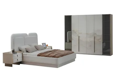 Immagine prodotto di Set da camera da letto: comodino, letto, colore bianco, stile moderno, testiera, nuovo