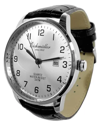 Produktbild von Eichmüller Herrenuhr Metall Quarzuhr Analog Datum Lederband schwarz