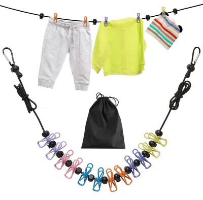 Einziehbare Wäscheleine mit 12 Clips, 180-360 cm, für Reisen & Camping