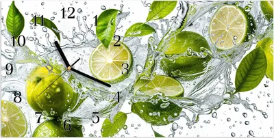 Produktbild von Wanduhr aus Glas mit Motiv Zitrusfrucht Spritzer- 60 x 30 cm - inkl. Aufhängesystem