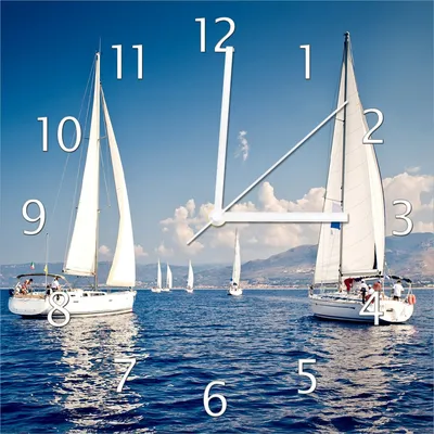 Produktbild von Wallario Design Wanduhr Segelschiff auf dem Mittelmeer aus Echtglas, Größe 30 x 30 cm