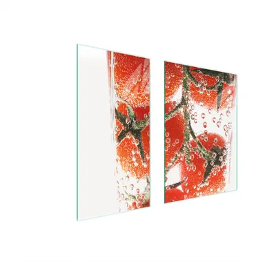Produktbild von Herdabdeckplatten 2 teilig 75x52 Glaskeramikkochfeld Abdeckung Glas Schneidebrett Tomaten Rot
