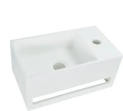 Produktbild von Solid Surface Waschbecken + Handtuchhalterung Hahnloch Rechts 36x20x16cm