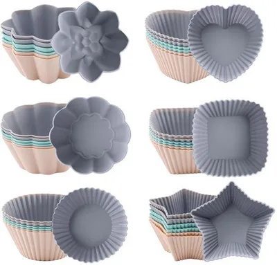 Produktbild von Famanu Muffinförmchen Set 36 Stück - 6 verschiedene Formen, 3 Farben