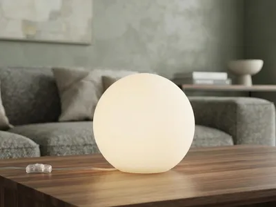 Produktbild von Kleine LED Tischlampe mit Glaskugel Weiß, dimmbare Kugellampe Wohnzimmer Ø 20cm