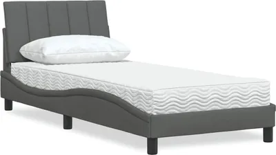 Zdjęcie produktu dla Łóżko z materacem, Hanko, ciemnoszare, 90x190 cm, obite tkaniną