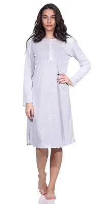 Produktbild von Damen Nachtkleid Nachthemd Sleepshirt mit Knopfleiste; Grau M