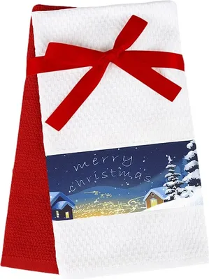 Immagine prodotto di Set di 2 asciugamani da cucina, 100% cotone, stampa natalizia 40x60cm Buon Natale