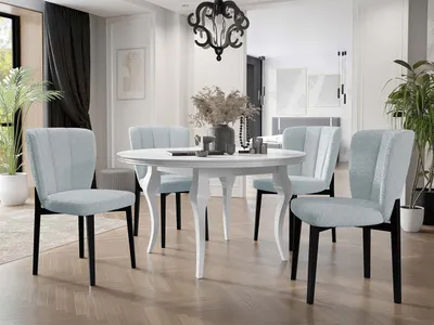 Obrázok produktu pre Rozkladací jedálenský stôl 100 cm so 4 stoličkami KRAM 2 - biely / čierny / modrý