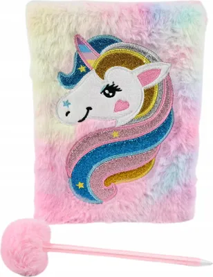 Produktbild von Plüsch Notizbuch Einhorn mit Stift Tagebuch A5 Liniert Flauschig Geschenk Kinder