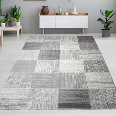 Obrázok produktu pre Dizajnový koberec s moderným kockovaným vzorom sivobiežovej farby Veľkosť - 160 x 230 cm