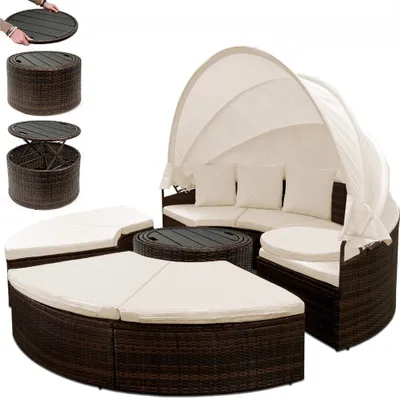 Produktbild von CASARIA® Sonnenliege Sonneninsel mit Teleskoptisch Wetterfest 185cm Relaxliege 2 Personen mit Dach Gartenmöbel Set Lounge Gartenliege Outdoor Braun