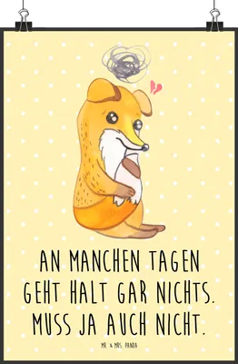 Produktbild von Mr. & Mrs. Panda Bild Fuchs Depressionen DIN A2 - Gelb Pastell - Geschenk, Plakat, Posterdruck, Depressiv, wanddeko, drucke, Wandbild