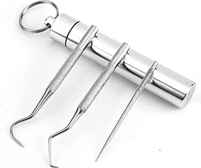 Produktbild von Zahnsteinentferner, Zahnreinigungsset, Zahnpflege 3er Set mit Zahnsteinentferner, Zahnsonde, Zahnspiegel, Zahnsteinentferner, Zungenreiniger, aus Edelstahl