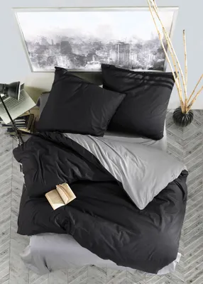 Produktbild von Bettwäsche 200x220 cm. 3 teilig set, schwarz/grau,100% Baumwolle/Renforcé, Prestige V3