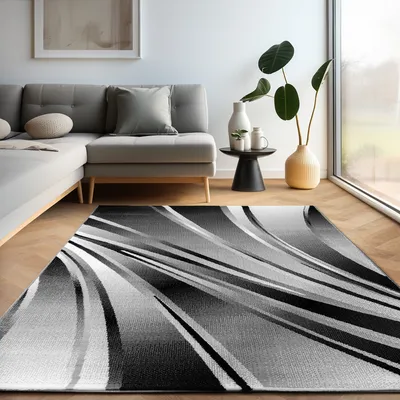 Obrázek produktu pro Moderní designový koberec s dynamickým vzorem – stylový a výrazný, velikost: 80 x 300 cm, Barva: Černá-1